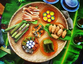 High angle view of food in plate