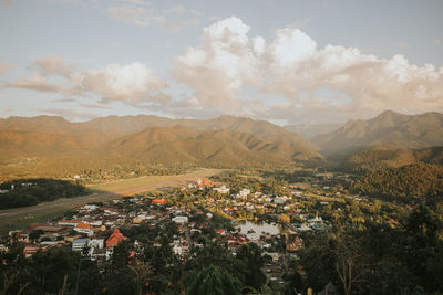 High angle view of townscape against sky