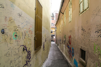 Empty alley amidst buildings in city