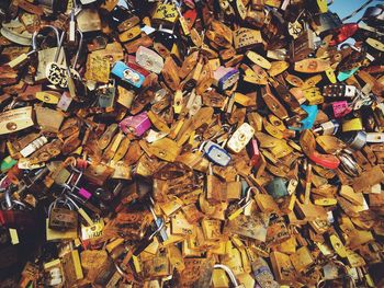 Low angle view of padlocks