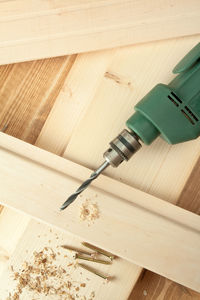 High angle view of table on hardwood floor