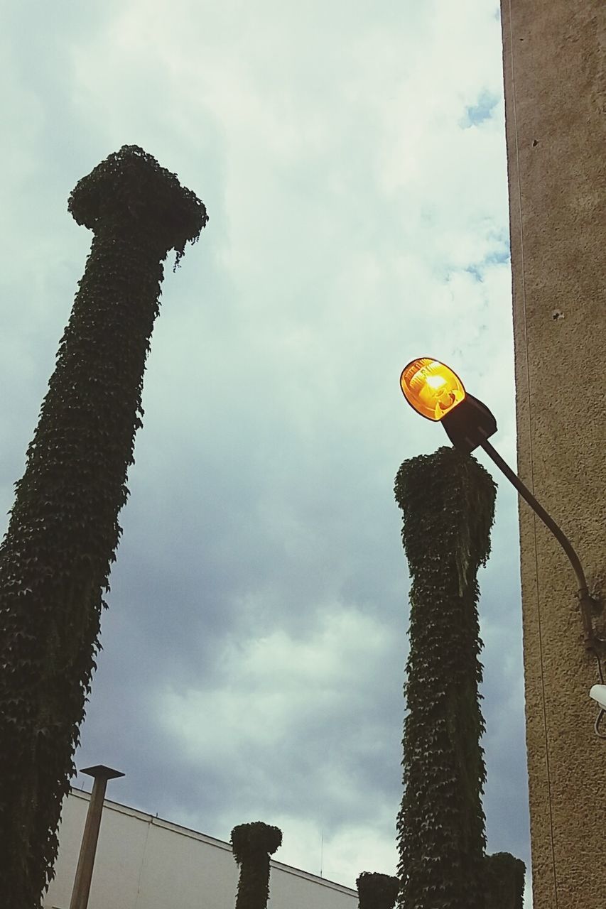 low angle view, cloud - sky, sky, cloudy, silhouette, weather, architecture, tower, cloud, outdoors, tree trunk, nature, tall - high, day, scenics, beauty in nature, tranquility, storm cloud, tall, no people, outline, high section, weathered, tranquil scene, cloudscape