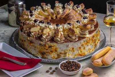 High angle view of cake on table