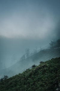 View of kawah ijen mountain and lake in indonesia