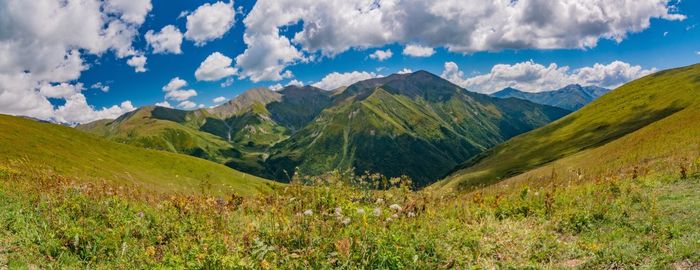 Panoramic view of landscape and mountains against sky