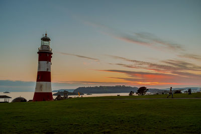 Scenic view of lighthouse against sky during sunset