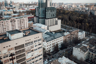 High angle view of buildings in city