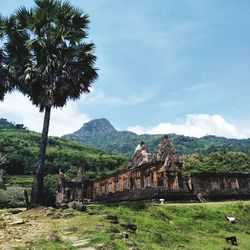 View of castle on mountain against sky