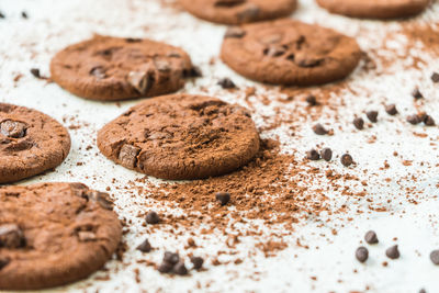 Close-up of chocolate chip cookies on table