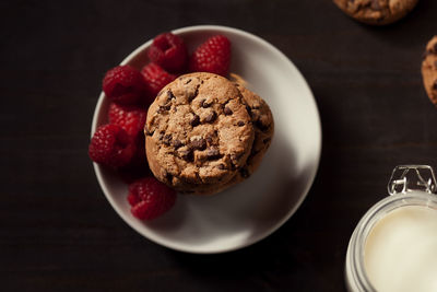 High angle view of dessert in plate on table