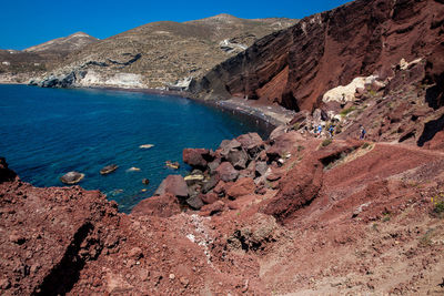 Famous red beach at santorini island in a beautiful early spring day