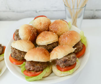 Close-up of burger in plate