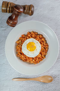 High angle view of breakfast on table