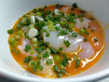 High angle view of meal served in bowl