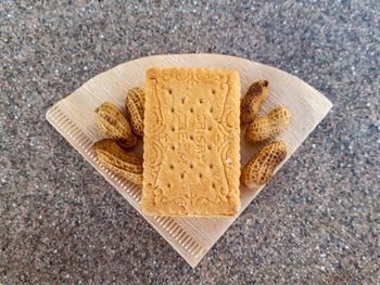 High angle view of cookies on table