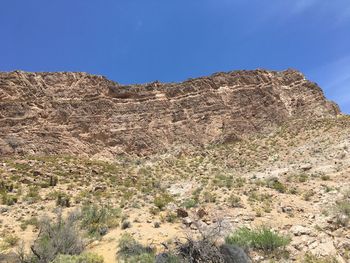 Scenic view of rocky mountains against blue sky
