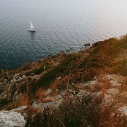 Boat sailing in sea