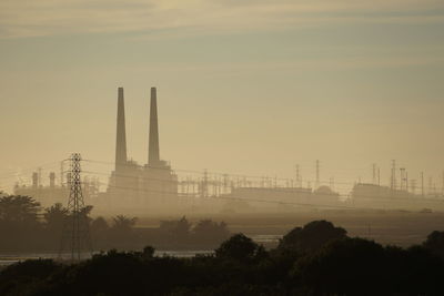 View of factory at sunset