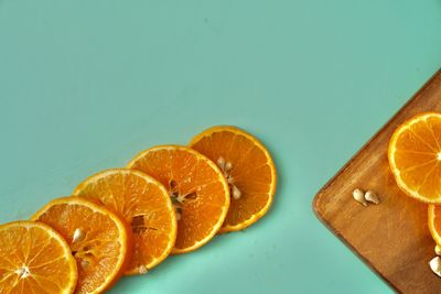 High angle view of orange fruit on table