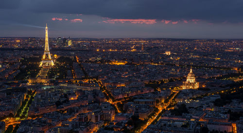 Aerial view of cityscape at night