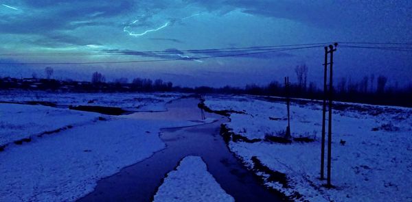 Scenic view of snow covered landscape against sky