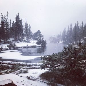 Scenic view of frozen lake against sky during winter