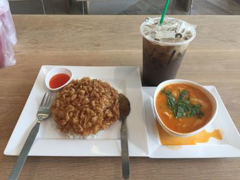 Close-up of breakfast served on table