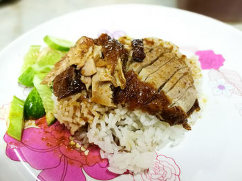 Close-up of served food in plate