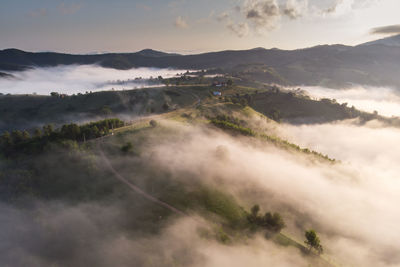 High angle view of mountains against sky