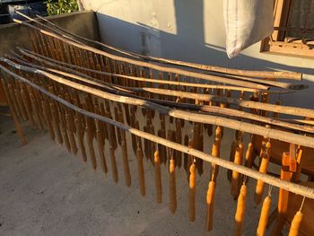 High angle view of metal railing at construction site