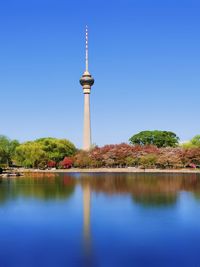 Reflection of tower in water