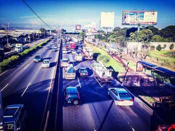 High angle view of traffic on city street