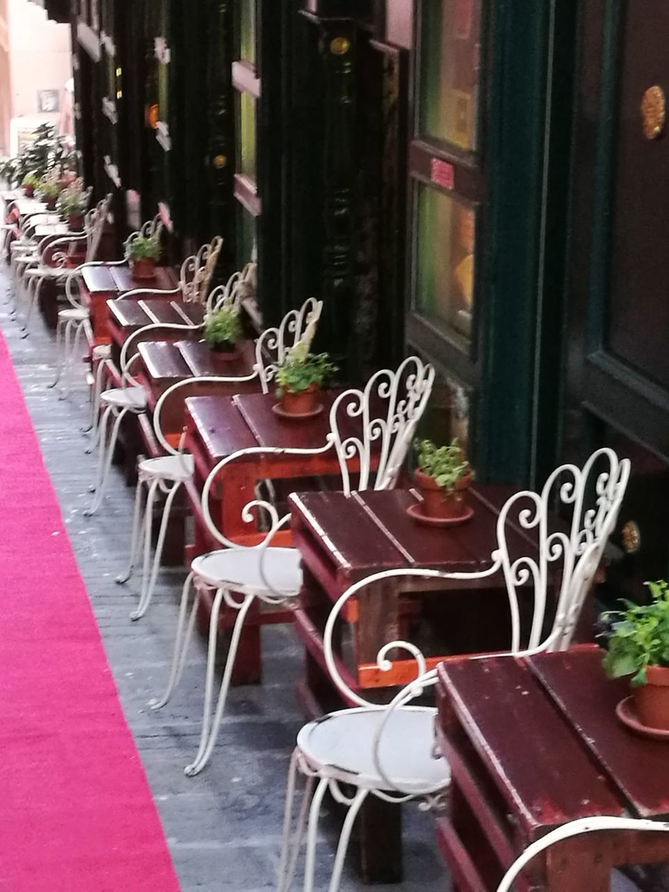 chair, table, in a row, no people, day, cafe, indoors, seat, architecture, close-up