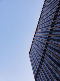 Low angle view of modern building against clear blue sky