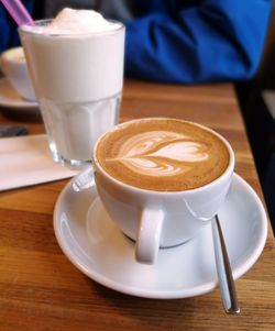 Close-up of cappuccino on table