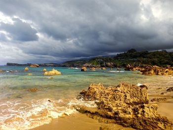 Scenic view of sea against cloudy sky