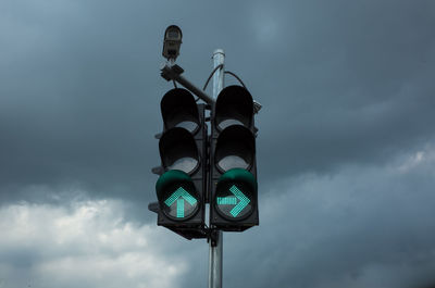 Low angle view of traffic signal against sky