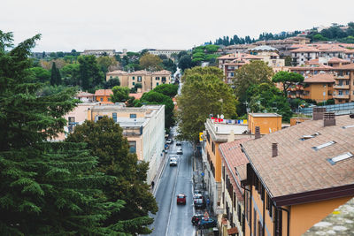 High angle view of buildings in city