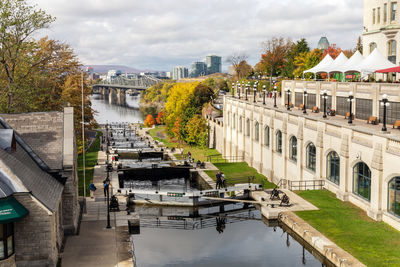 Rideau canal in ottawa, canada. beautiful city view in fall.