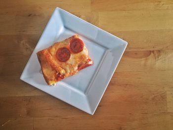 High angle view of food in plate on table