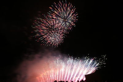 Low angle view of firework display at night