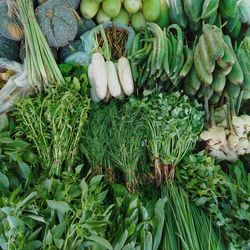 High angle view of vegetables for sale at market stall