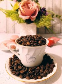 Close-up of coffee served on table