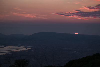 Scenic view of mountains against sky during sunset