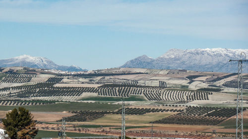 Scenic view of snowcapped mountains against sky