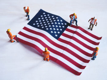 High angle view of people relaxing in snow