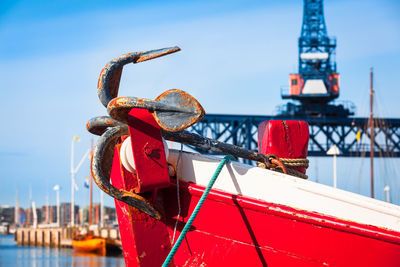 View of anchor on boat against sky