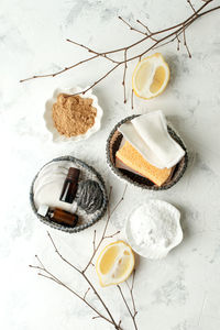 High angle view of ice cream on table