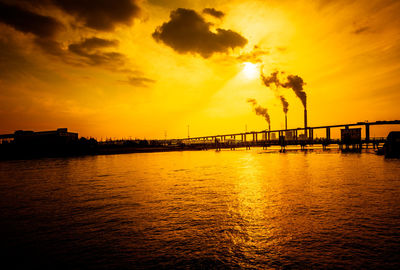 Scenic view of sea against orange sky