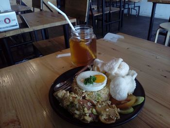 Food in plate on table